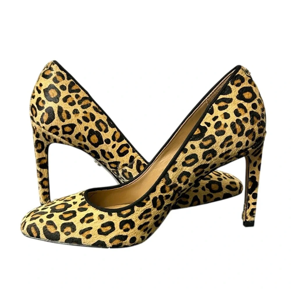 SAM EDELMAN Square Toe Genuine Calf Hair Animal‎ Print Stiletto Heels Size 6